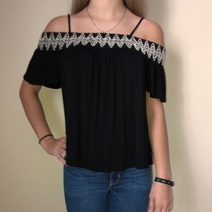 Black shirt with white designs